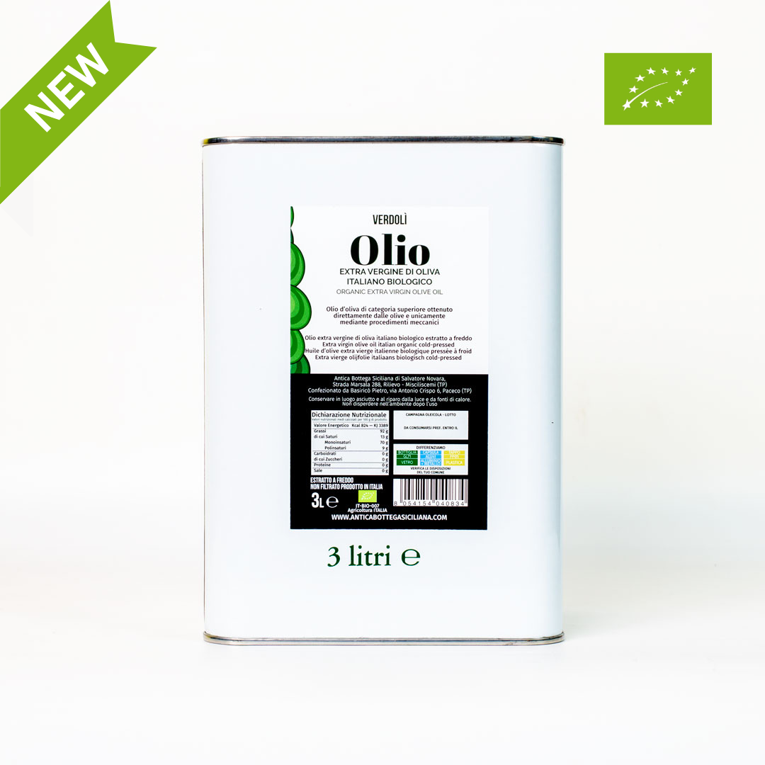 Olio Extra Vergine d'oliva siciliano Biologico Verdolì - 3 L - 2023